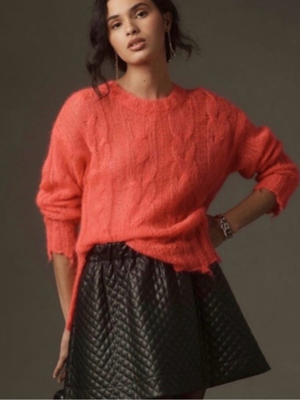 Anthropologie Women's‎ The Posey Stitchy Neon Pink Cable-Knit Sweater Size Small
